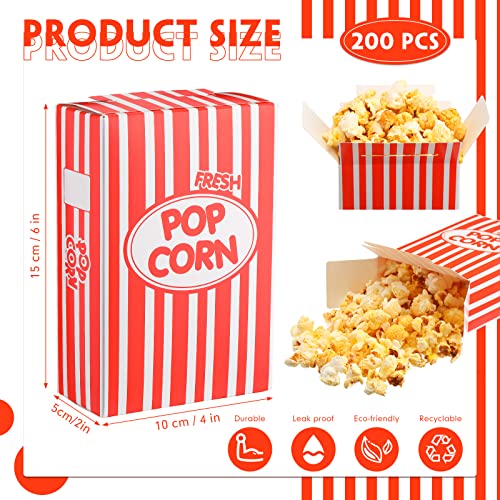 200 Pcs Paper Popcorn Boxes 1 oz Close Top Oil Proof Disposable Popcorn Container 6 x 4 x 2 Inch Red and White Stripes Leak Proof Popcorn Boxes for Party Movie Party Theater Night Carnival Birthday