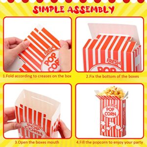 200 Count Carton Red and White Striped Popcorn Boxes Collapsible Popcorn Containers Disposable Popcorn Holders Bulk for Home Theater Carnival Movie Parties and Theater Night, 6 x 4 x 2 Inches