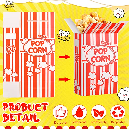 200 Pieces Mini Popcorn Box 1 oz Red and White Striped Popcorn Containers Collapsible Disposable Popcorn Cup Buckets Bulk Movie Theater Carnival Birthday Party Supplies, 6 x 4 x 2 Inches