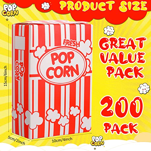 200 Pieces Mini Popcorn Box 1 oz Red and White Striped Popcorn Containers Collapsible Disposable Popcorn Cup Buckets Bulk Movie Theater Carnival Birthday Party Supplies, 6 x 4 x 2 Inches