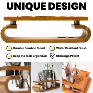 MIX IT SHAKE IT 10-Piece Premium Bartender Kit with Designer Bamboo Stand, Bar Tool Set | Perfect Home Bar Set & Martini Cocktail Shaker Set | Perfect for Gift, Drink Mixing & Party (Silver)