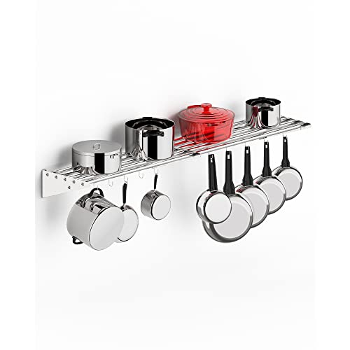 Stainless Steel Wall Mount Shelf 12 x 60 Inch, NSF Certified Shelf with Hooks, 210 lb Load Capacity Commercial Kitchen Rack Storage Shelves for Restaurant, Kitchen, Home & Hotel