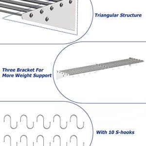 Stainless Steel Wall Mount Shelf 12 x 60 Inch, NSF Certified Shelf with Hooks, 210 lb Load Capacity Commercial Kitchen Rack Storage Shelves for Restaurant, Kitchen, Home & Hotel