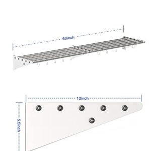 Stainless Steel Wall Mount Shelf 12 x 60 Inch, NSF Certified Shelf with Hooks, 210 lb Load Capacity Commercial Kitchen Rack Storage Shelves for Restaurant, Kitchen, Home & Hotel