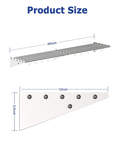 Stainless Steel Wall Mount Shelf 12 x 60 Inch, NSF Certified Shelf with Hooks, 210 lb Load Capacity Commercial Kitchen Rack Storage Shelves for Restaurant, Kitchen, Home & Hotel