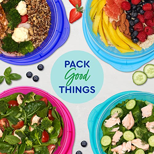 EasyLunchboxes® - Salad To-Go Containers - Reusable Bowl with Built-In, Leak-Proof Dressing Cup for Salad, Pasta, Cereal, Rice & More - Great for Work, Travel, & Meal Prep, Set of 4 (Jewel Brights)