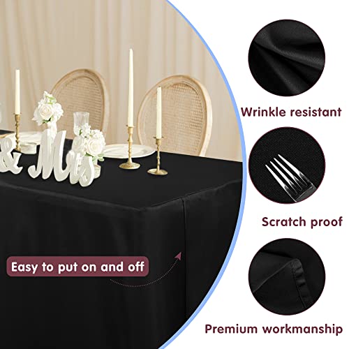 HolidayIdeas Fitted Black Tablecloths - 72 x 30 Inch - 2 Pack Rectangle Table Clothes for 6 Foot Tables, Polyester Fabric Table Cover for Trade Show, Craft Show, Parties, Birthday, Wedding