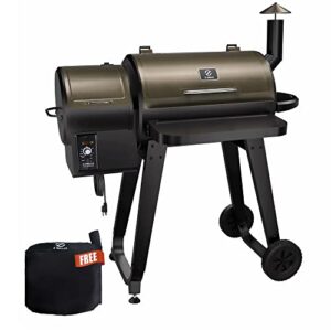 z grills wood pellet smoker grill with foldable front shelf, rain cover, 459 sq in cooking area for outdoor bbq, smoke, bake and roast (bronze)
