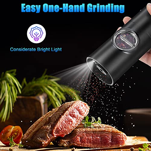 Electric Salt and Pepper Grinder Set, aKosco USB Rechargeable with LED Light, One Hand Operation Pepper Grinder, Adjustable Coarseness, Kitchen Gadgets Refillable Base, 2 Pack