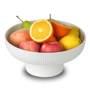 magclay ceramic fruit bowl with draining holes, 10" large fruit basket with multifunctional removable pedestal, decorative fruit bowl for table countertop, fruit and vegetable holder, white