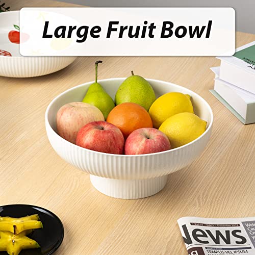 Magclay Ceramic Fruit Bowl with Draining Holes, 10" Large Fruit Basket with Multifunctional Removable Pedestal, Decorative Fruit Bowl for Table Countertop, Fruit and Vegetable Holder, White