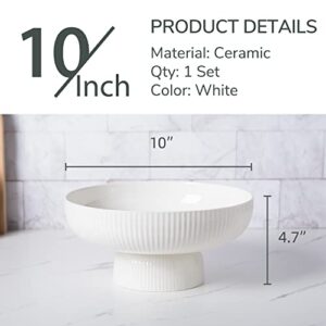 Magclay Ceramic Fruit Bowl with Draining Holes, 10" Large Fruit Basket with Multifunctional Removable Pedestal, Decorative Fruit Bowl for Table Countertop, Fruit and Vegetable Holder, White