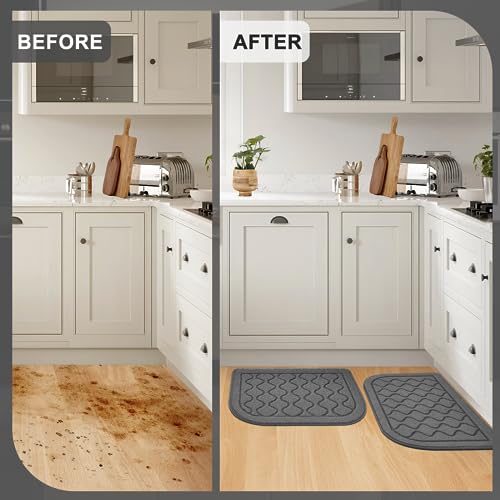 HOTBALZER 18×27 Inch Kitchen Rugs, Comfort Standing Kitchen Mats for Floor is Made of 100% Polypropylene, Kitchen Rugs and Mats Non Skid Washable for Kitchen, Floor, Office, Sink, Laundry, Grey