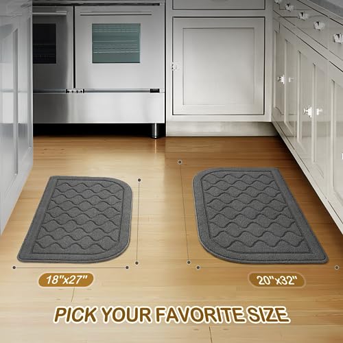 HOTBALZER 18×27 Inch Kitchen Rugs, Comfort Standing Kitchen Mats for Floor is Made of 100% Polypropylene, Kitchen Rugs and Mats Non Skid Washable for Kitchen, Floor, Office, Sink, Laundry, Grey