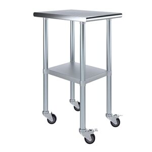 amgood stanless steel work table with casters | mobile metal table (stainless steel table + casters, 18" long x 24" deep)