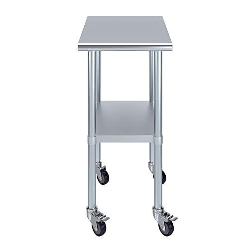AmGood Stanless Steel Work Table with Casters | Mobile Metal Table (Stainless Steel Table + Casters, 18" Long x 24" Deep)