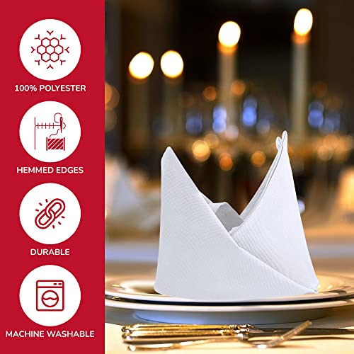 Leviharmony 12 Pack Cloth Napkins – White – 17 x 17 Inch – 100% Polyester Dinner Napkins – Table Napkins for Restaurant, Events and Weddings
