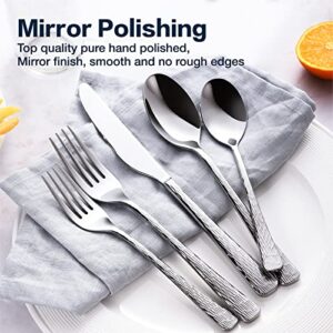 KINGSTONE Hammered Silverware Set, 40-Piece Flatware Set for 8, 18/10 Stainless Steel Premium Cutlery with Unique Ripple Handles Design Mirror Polished - Dishwasher Safe