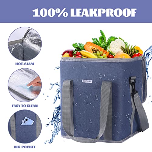 Yimieasybuy Reusable Grocery Bags, 30L Insulated Bags For Food Delivery,Food Insulated Bag，Suitable For Camping, Short Distance Travel, Grocery Transportation, Reusable Shopping Bag, Navy