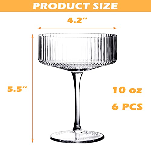 Montex 6 Pcs Coupe Glasses, 10 oz Classic Vintage Cocktail Galssware, Pefect for Cocktail, Champagne and Gift