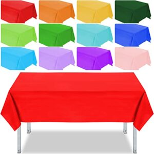 frienda 12 pcs assorted color disposable plastic tablecloth rectangle table cover decorative plastic disposable table cloths for theme party birthday wedding picnic home (multicolor, 54 x 108 inch)