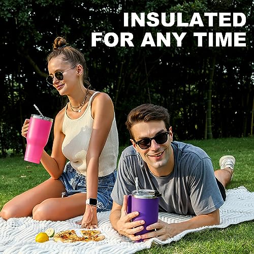 mininoo 40 oz Tumbler with Handle and Straw, Insulated Tumbler with Handle Leak Proof, Large Tumbler with Lid and Straw (Purple)