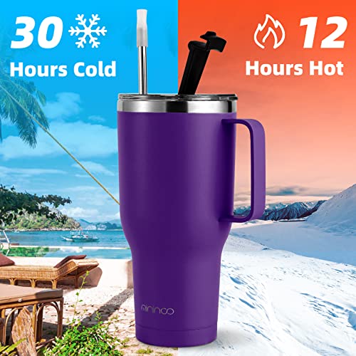 mininoo 40 oz Tumbler with Handle and Straw, Insulated Tumbler with Handle Leak Proof, Large Tumbler with Lid and Straw (Purple)