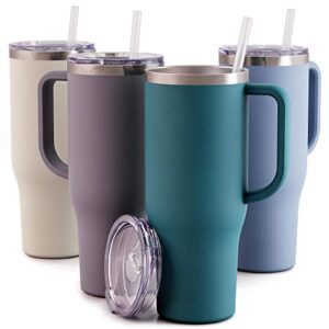 maars charger 40oz insulated travel mug tumbler with handle | double wall vacuum sealed stainless steel cup w/straw and lid - deep teal