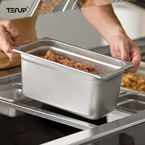 TENUP 6 Pack Anti-Jam Hotel Pans, 1/3 Size 6 Inch Deep, NSF, Commercial 18/8 Stainless Steel Pan，Steam Table Pan, Catering Food Pan