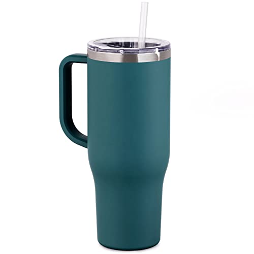 Maars Charger 40oz Insulated Travel Mug Tumbler with Handle | Double Wall Vacuum Sealed Stainless Steel Cup w/Straw and Lid - Deep Teal