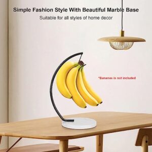 Livabber Banana Holder with Marble Base, Metal Banana Hanger Modern Tree Stand with Hook, Durable Banana Keeper Fresh Fruit Storage Organizer Freestanding for Kitchen Countertop (Black, Single Hook)