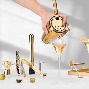 Btuqbu Cocktail Shaker Set with Arcylic Stand, Mixology Bartender Kit for Drink Mixing | Mixology Set with 7 Bar Set Tools Cocktail Kit (Gold)