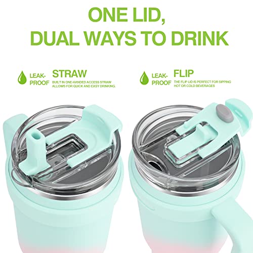 Zukro 40 oz Mug Tumbler With Handle And Flip Straw, Leakproof Vacuum Insulated Stainless Steel Cup Water Bottle with 2-in-1 Lid,Large Travel Mug Fit in Cup Holder, Keeps Cold for 30 Hours, Bubblegum