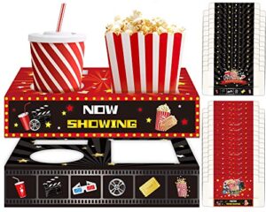 obusatt 32pcs movie night snack trays hold popcorn candy food drink, movie theater popcorn holder disposable movie boxes supplies for kid's birthday party concession stand carpet family