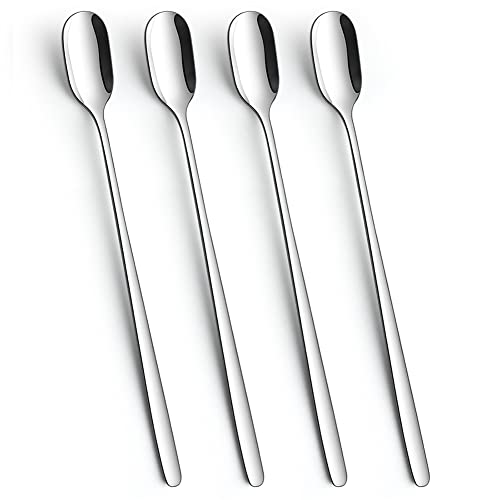 Long Handle Ice Tea Spoons,9.1-Inch Tea Spoons,Coffee Spoon,Ice Cream Spoon,Stainless Steel Cocktail Mixing Spoons for Cold Drink, Set of 4