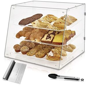 commercial countertop bakery pastry display case - heavy duty, sturdy stable clear acrylic, thick panels, upgraded finish, stainless steel handles, hardware for easy assembly, food tongs dough scraper