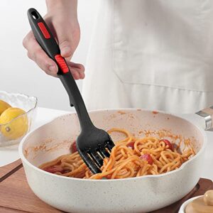 2PCS Silicone Flexible Fork, Heat-Resistant Cooking Fork Tools Dishwasher Safe Kitchen Fork Kitchen Non Stick Fork for Bake and Stir Mix Ingredients, Whisk Eggs (Black, Red)