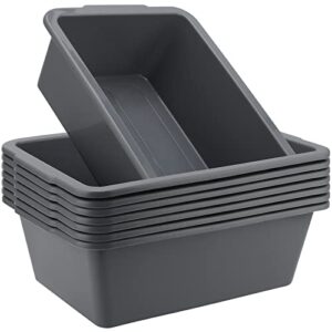 sehoi 8 pcs gray plastic tubs, 8l commercial tote box, food service tubs, rectangular plastic dish bin utility bus tubs for storing, transporting, washing, 8 liters capacity