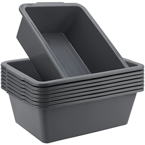 SEHOI 8 PCS Gray Plastic Tubs, 8L Commercial Tote Box, Food Service Tubs, Rectangular Plastic Dish Bin Utility Bus Tubs for Storing, Transporting, Washing, 8 Liters Capacity