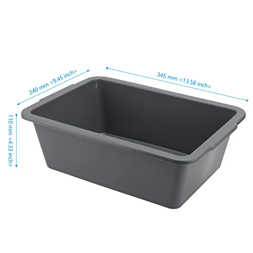 SEHOI 8 PCS Gray Plastic Tubs, 8L Commercial Tote Box, Food Service Tubs, Rectangular Plastic Dish Bin Utility Bus Tubs for Storing, Transporting, Washing, 8 Liters Capacity