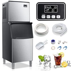 zafro ice maker machine commercial，352lbs/24h industrial ice machine with 198lbs ice bin, 22.5" air cooled stainless steel ice cube maker for restaurant/hospital/bar/cafe/lab with scoop silver