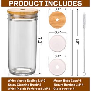 DWTS DANWEITESI Mason Jar with Lid and Straw, 24oz Glass Cups with Lid and Straws-Wide Mouth Reusable Drinking Glasses,Iced Coffee Cups Glass with Lids,Vasos De Vidrio【4 Pack】