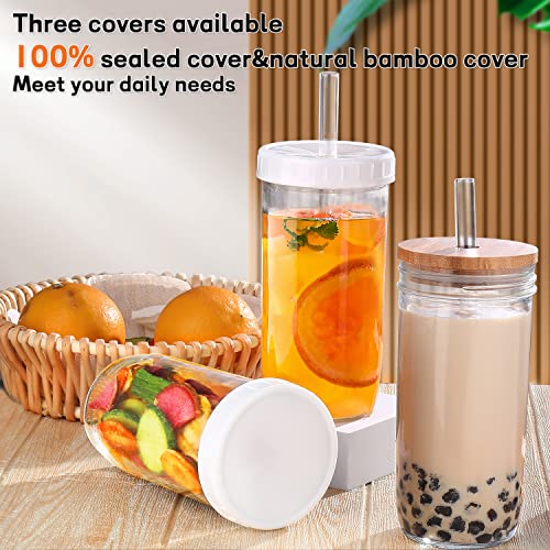 DWTS DANWEITESI Mason Jar with Lid and Straw, 24oz Glass Cups with Lid and Straws-Wide Mouth Reusable Drinking Glasses,Iced Coffee Cups Glass with Lids,Vasos De Vidrio【4 Pack】