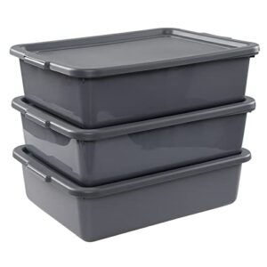 zopnny pack of 3 plastic bus tub, commercial bus box with lid, grey