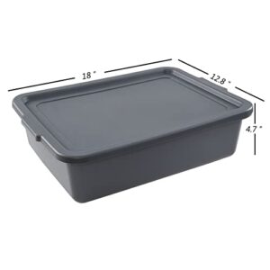 Zopnny Pack of 3 Plastic Bus Tub, Commercial Bus Box with Lid, Grey