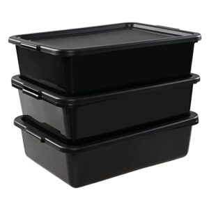 buyitt 3-pack commercial bus box with lid, plastic utility bus tubs, black, f