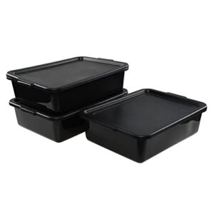 Buyitt 3-Pack Commercial Bus Box with Lid, Plastic Utility Bus Tubs, Black, F