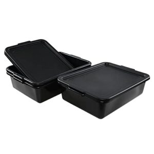 Buyitt 3-Pack Commercial Bus Box with Lid, Plastic Utility Bus Tubs, Black, F