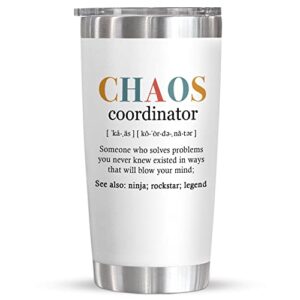 coworker gifts for women, chaos coordinator gifts for boss, assistant, teacher, funny appreciation, inspiration work gifts for coworkers, birthday, retire, thank you gift 20 oz stainless steel tumbler