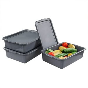 Yesdate 3 Packs 13 L Plastic Commercial Bus Box with Lid, Utility Bus Tub, Grey